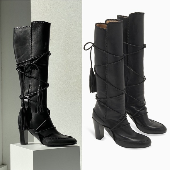 Ulla Johnson Atlas Moccasin Raven Black Bohemian Wrap Braided Knee Boots 5 - Picture 10 of 16